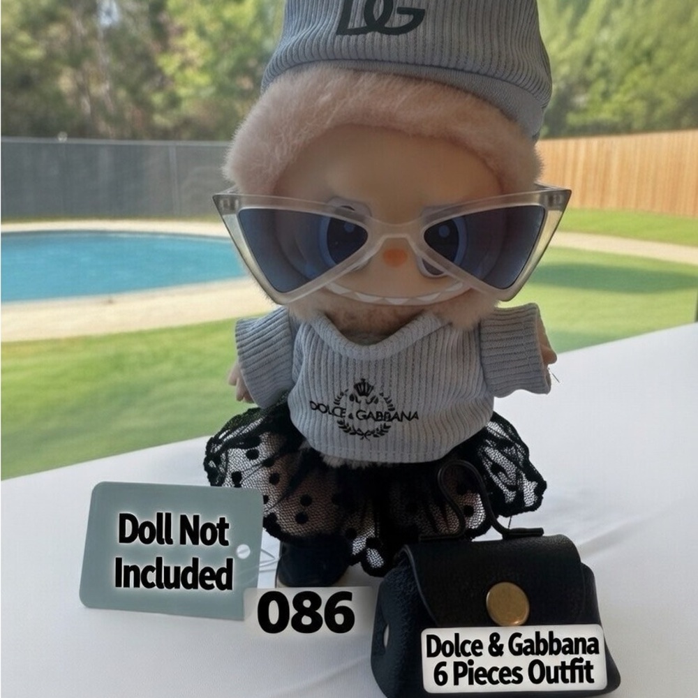 086, Dolce & Gabbana Logo 6Piece Outfit for Labubu doll(doll not Included)